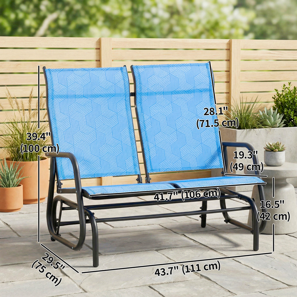 Outdoor Glider Bench, Patio Glider for 2 Persons, Blue
