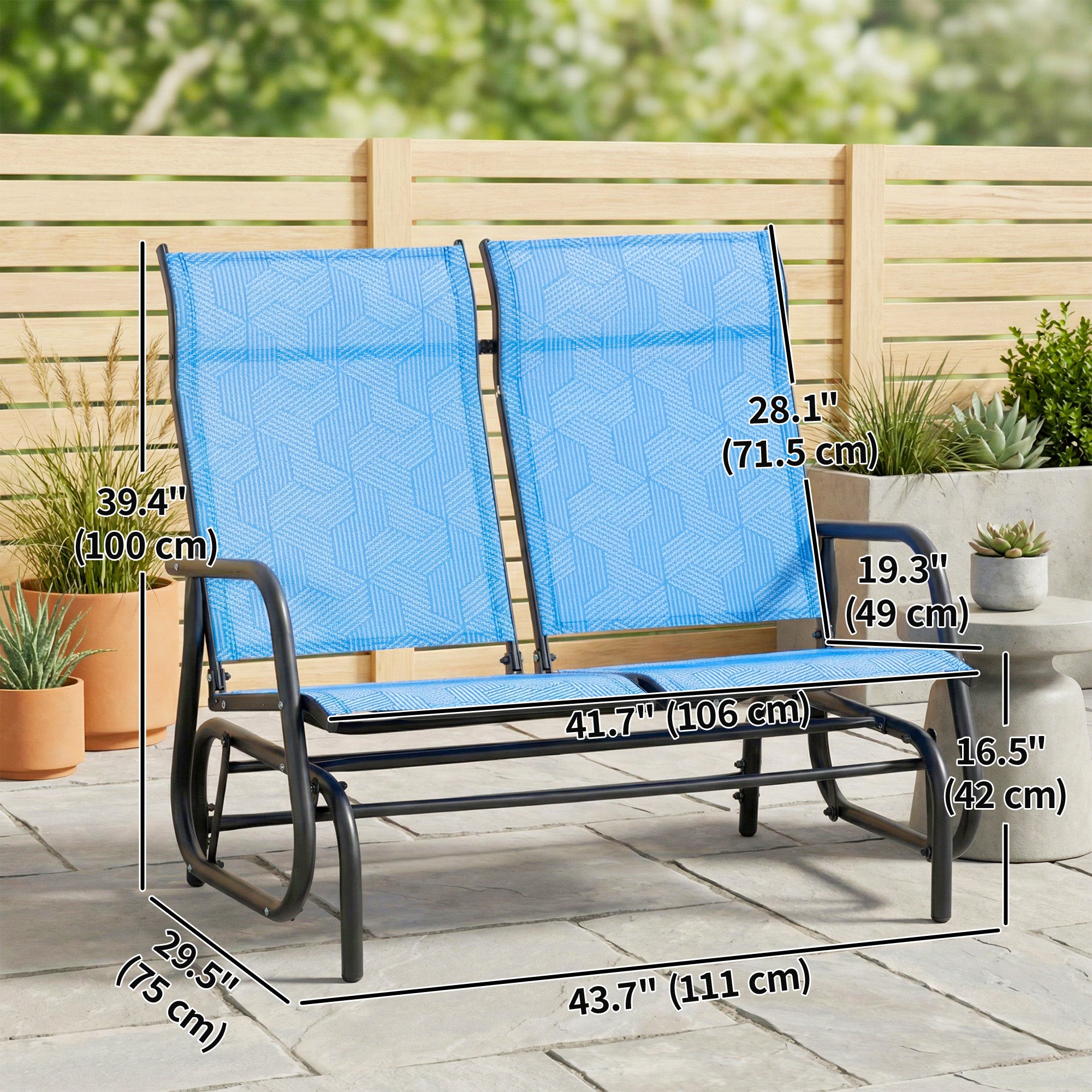 Outdoor Glider Bench, Patio Glider for 2 Persons, Blue