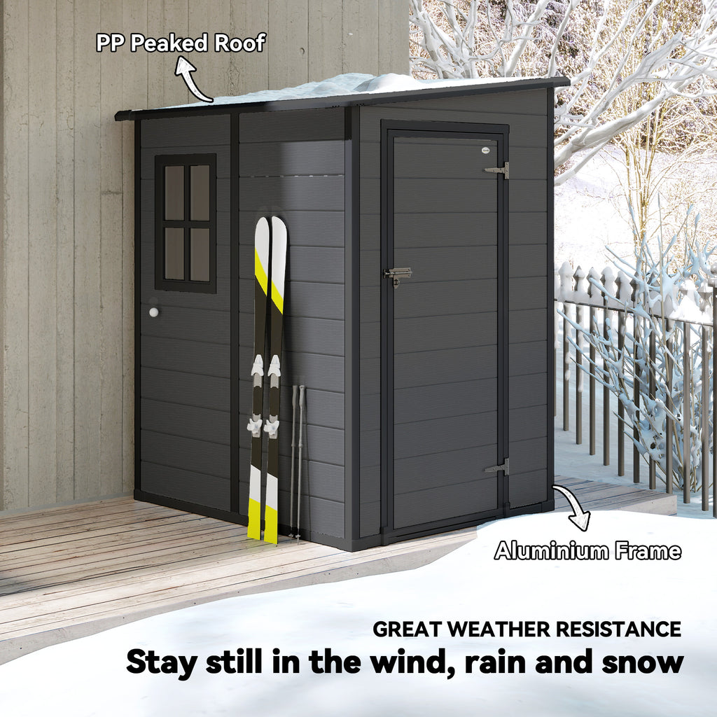 4'x5' Garden Storage Shed, Lean to Shed, Lockable Garden Tool Storage House with Window, Vent, Dark Grey