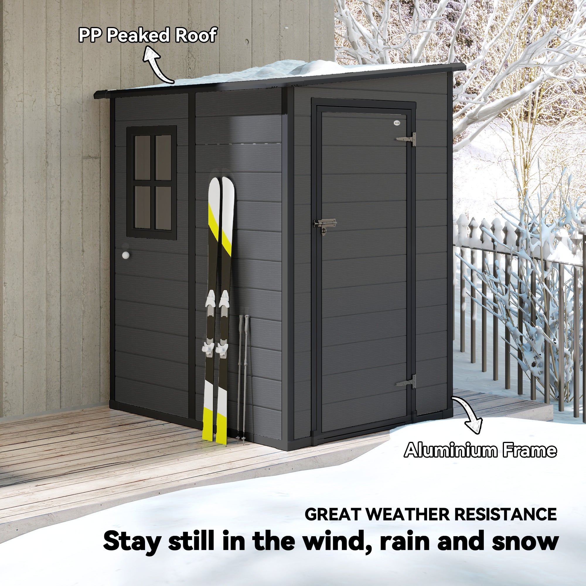 4'x5' Garden Storage Shed, Lean to Shed, Lockable Garden Tool Storage House with Window, Vent, Dark Grey