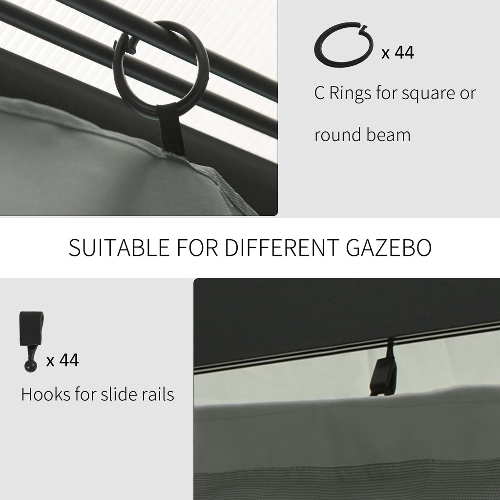 Gazebo Curtains, 10' x 12' Universal Replacement Privacy Curtain, 4-Panels Sidewall with Hooks/C-Rings, Dark Grey