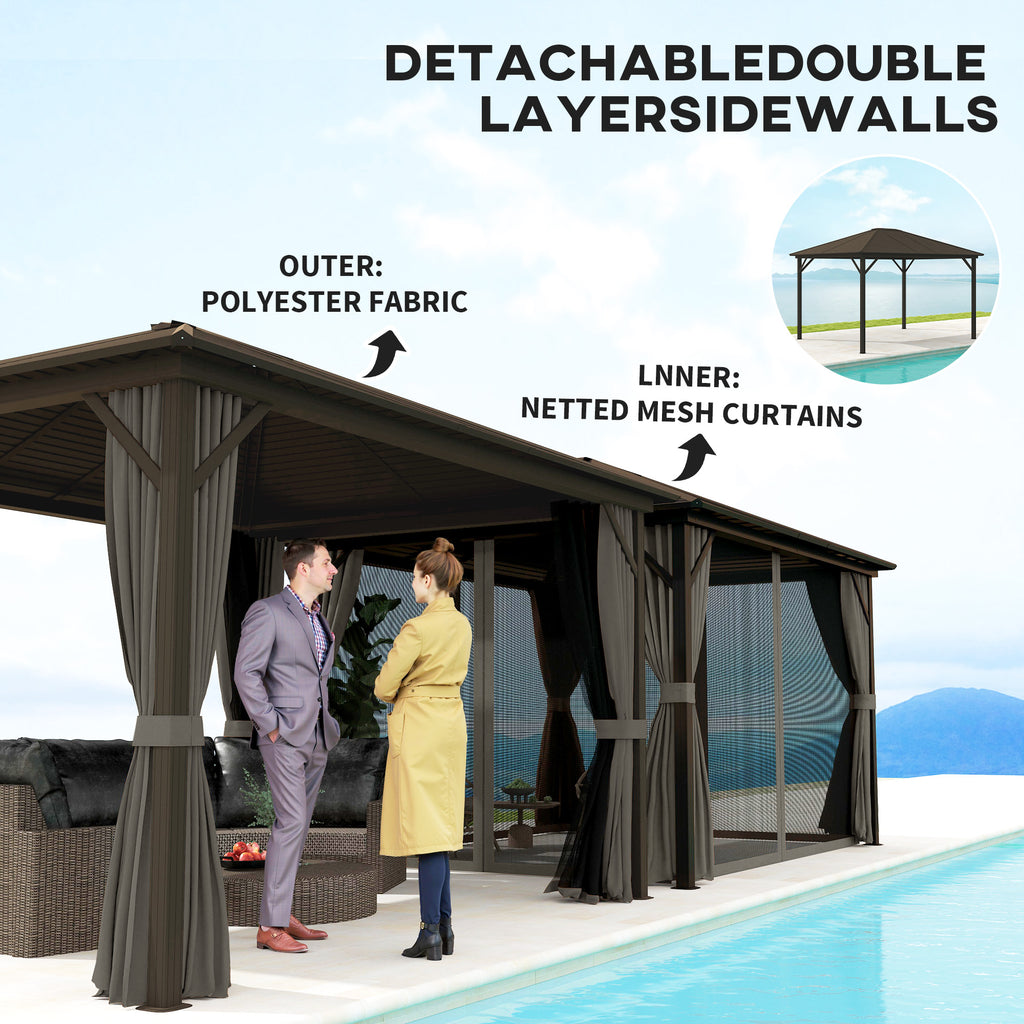 10' x 12' Deluxe Hardtop Gazebo with Metal Roof, Aluminum Frame Patio Gazebo Garden Sun Shelter Outdoor Pavilion with Curtains and Netting, Grey