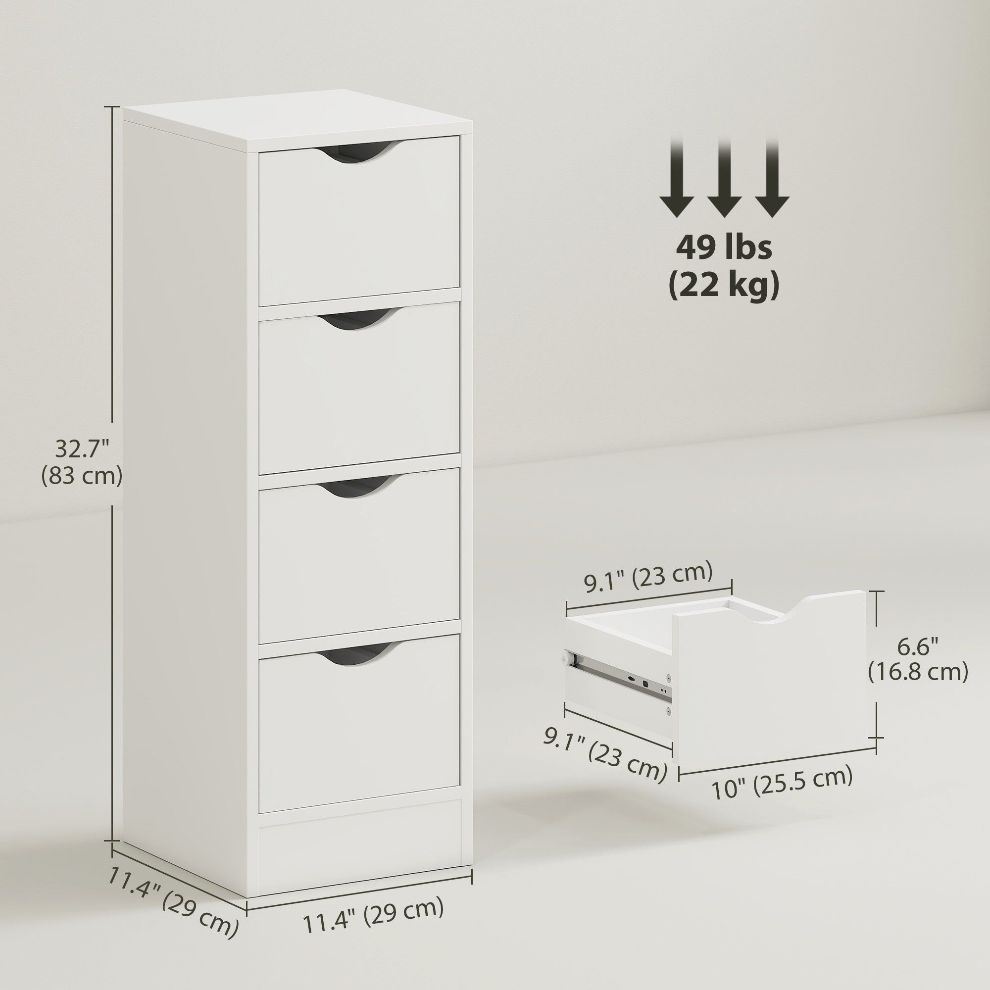 4-Drawer Bathroom Cabinet, Freestanding Narrow Storage Cabinet with Groove Handles for Small Spaces, White