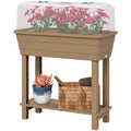 41L Self Watering Raised Garden Bed w/ Ventilation Transparent Lid Greenhouse, Planter Box w/ Storage Shelf, Brown