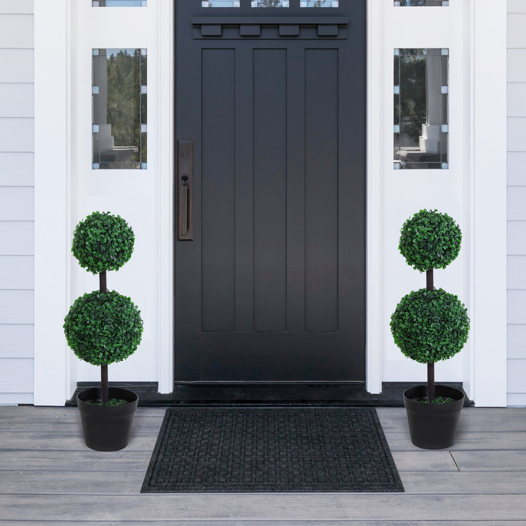 2 Ball Topiary Tree in Pot for Home Decor, Artificial Plant for Home Office, Living Room Decor, Dark Green