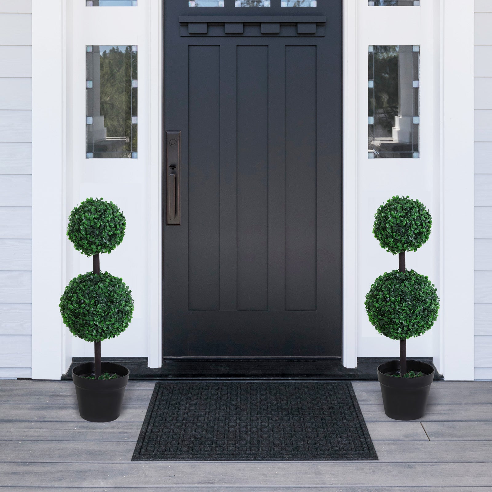 2 Ball Topiary Tree in Pot for Home Decor, Artificial Plant for Home Office, Living Room Decor, Dark Green