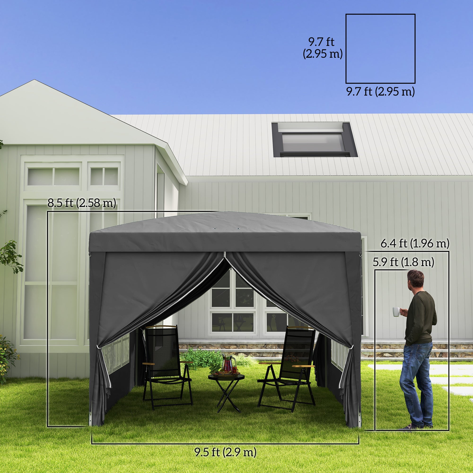 10'x10' Outdoor Pop Up Party Tent Wedding Gazebo Canopy with Carrying Bag (Grey)