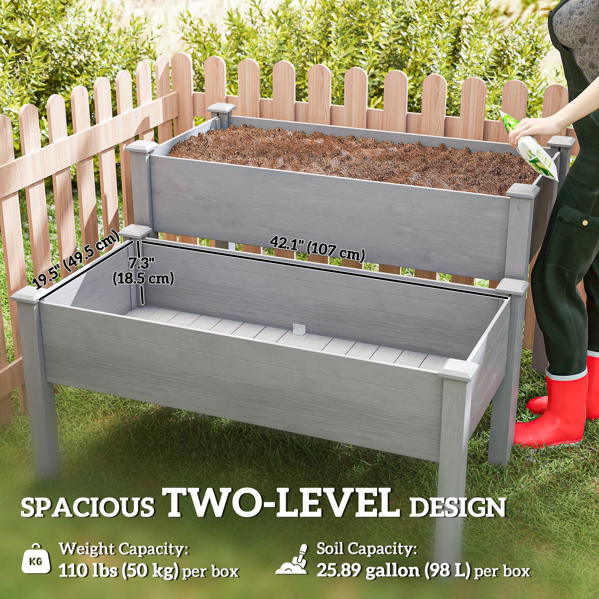 2 Tiers Wood Plant Raised Bed Flower Vegetable Herb Grow Box Stand Garden  Step Planter Stand Free Combination Grey