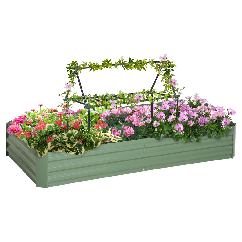 6' x 3' x 1' Raised Garden Bed with 2 Trellis Tomato Cages, Steel Frame Elevated Planter Box, Light Green