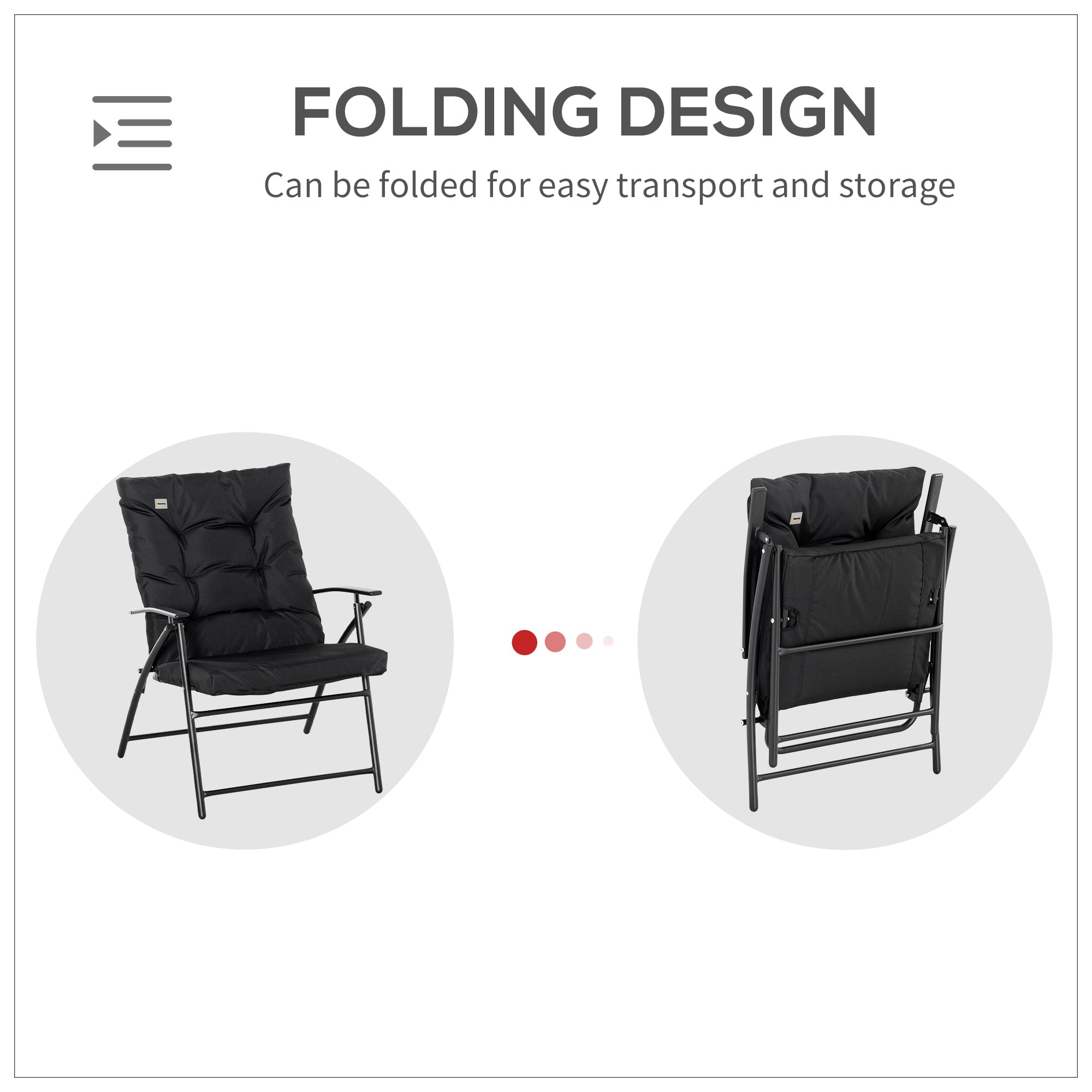 Foldable Lounge Chair, Fabric Upholstered Recliner, Outdoor Lounger with Armrest, Metal Frame for Backyard, Black