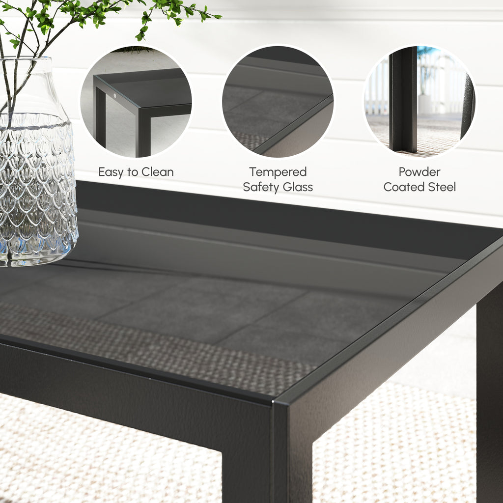 Outdoor Dining Sets for 8 with Stackable Chairs, Patio Dining Set with Glass Top Table for Garden, Patio, Backyard, Dark Grey
