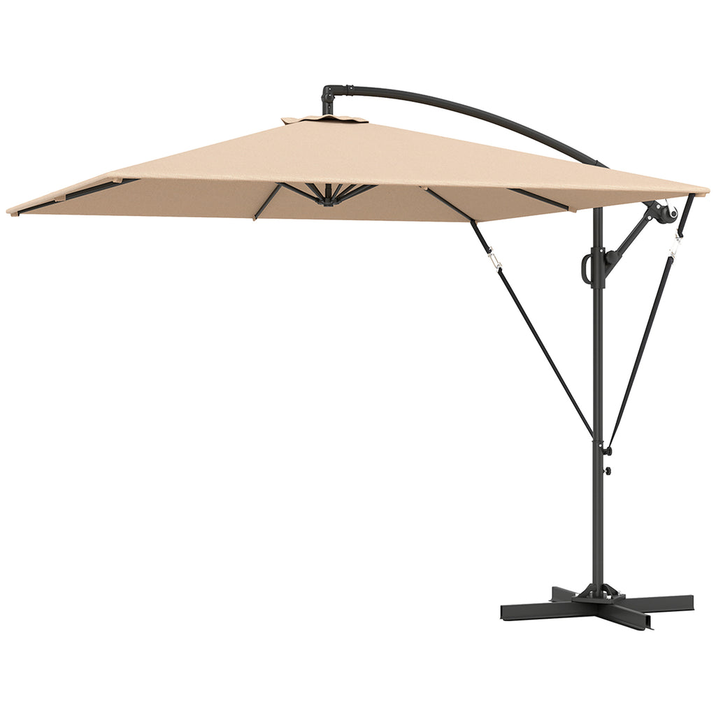 Patio Offset Umbrella UPF 50+ UV Protection, Crank Parasol with Base, Cover & Wind Securing, Khaki