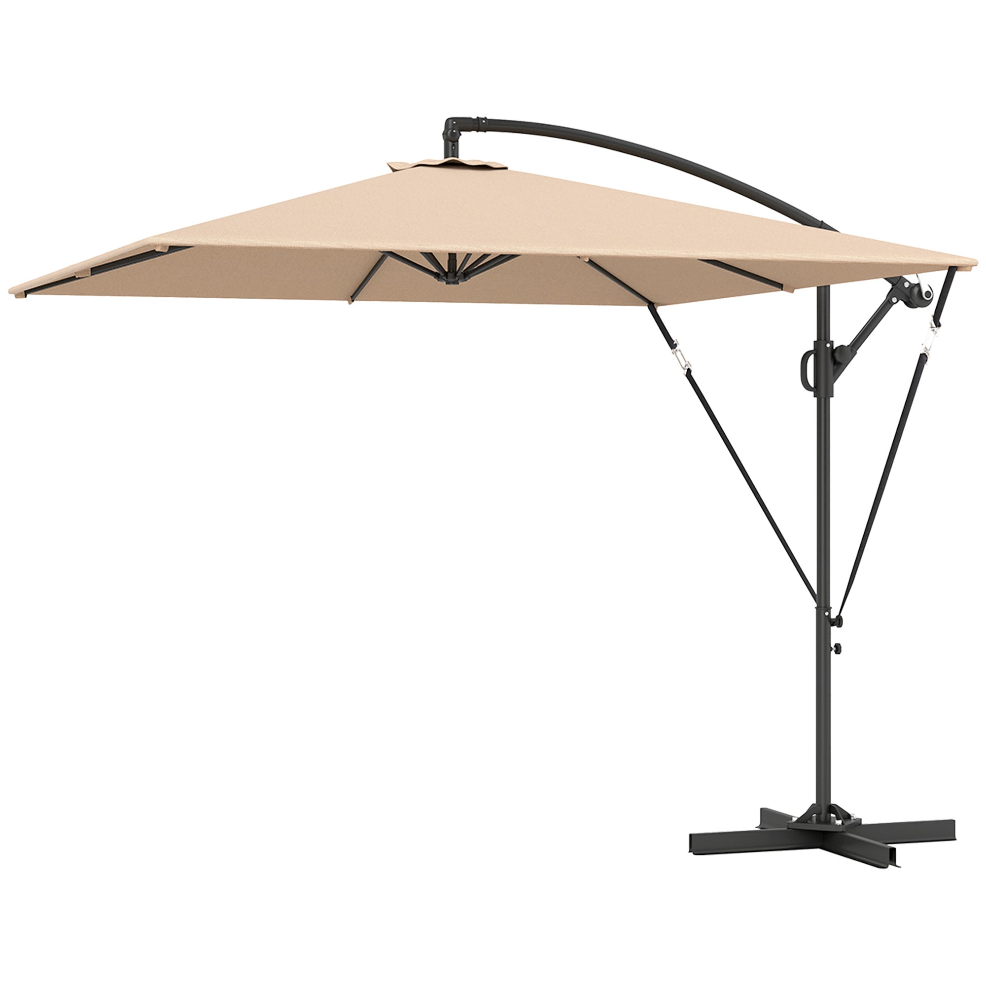Patio Offset Umbrella UPF 50+ UV Protection, Crank Parasol with Base, Cover & Wind Securing, Khaki