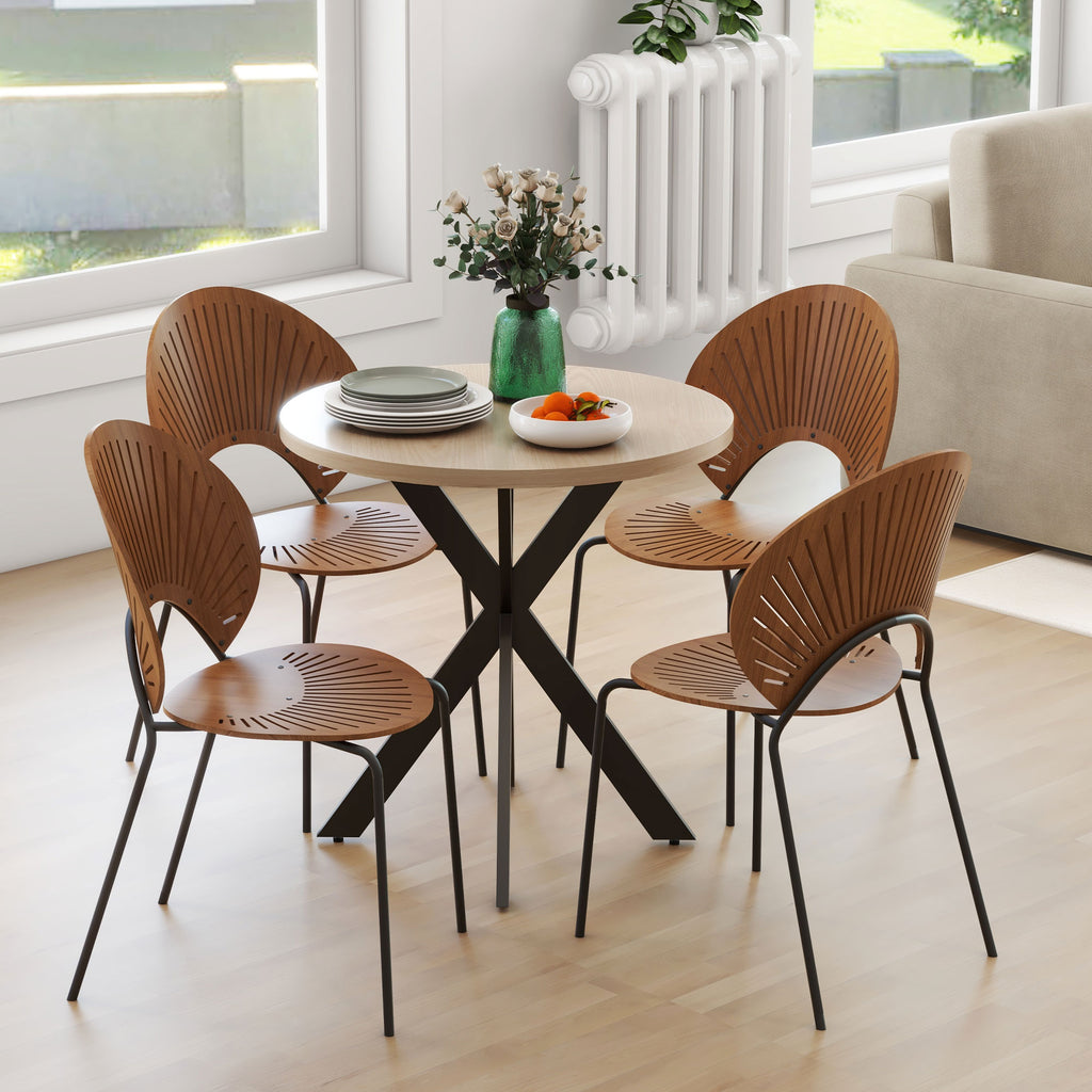 29" Dining Table, Contemporary Round Kitchen Table with Steel Legs, Brown