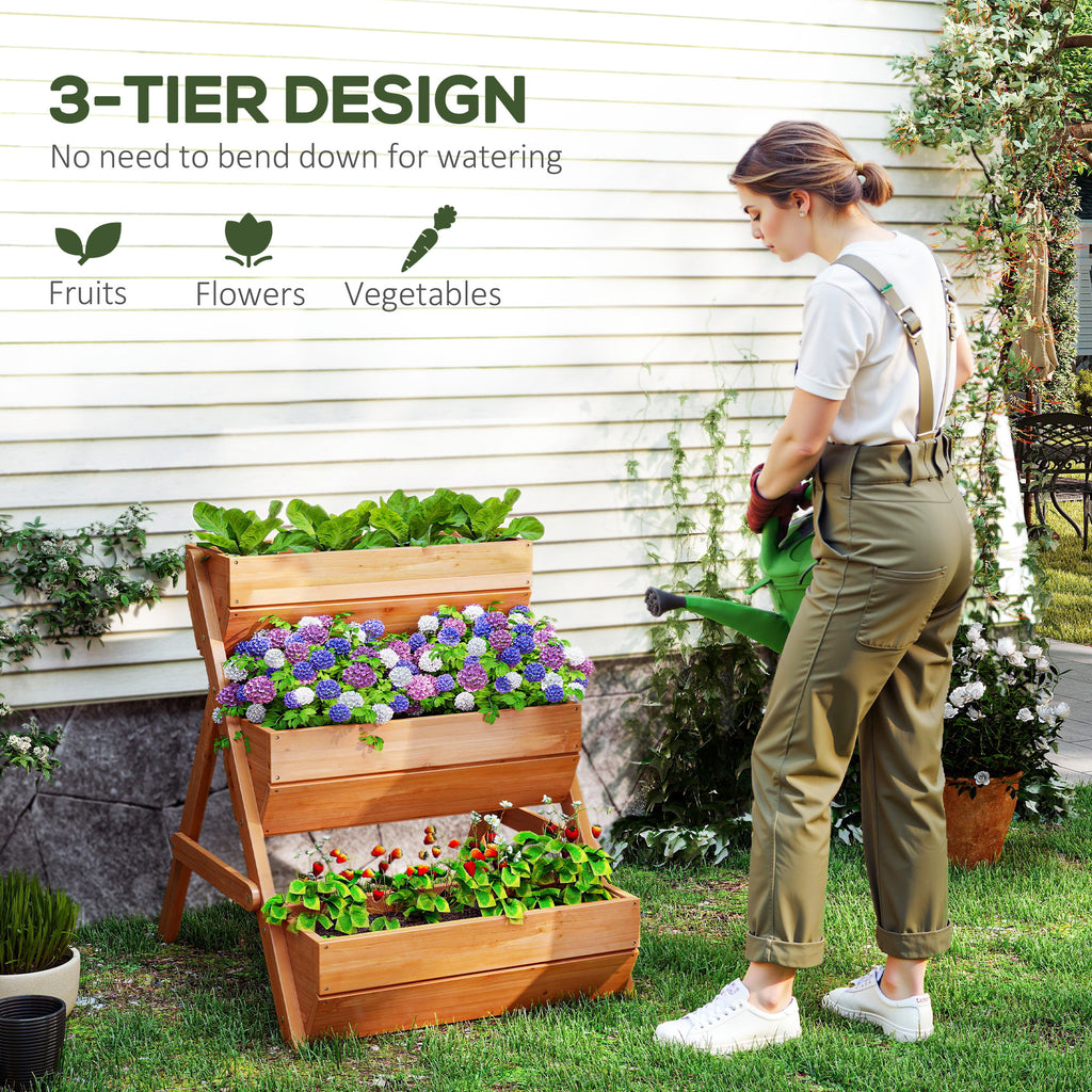 3 Tier Elevated Planter Box, Vertical Wooden Raised Garden Bed for Flowers, Vegetables, 26" x 30" x 30", Brown