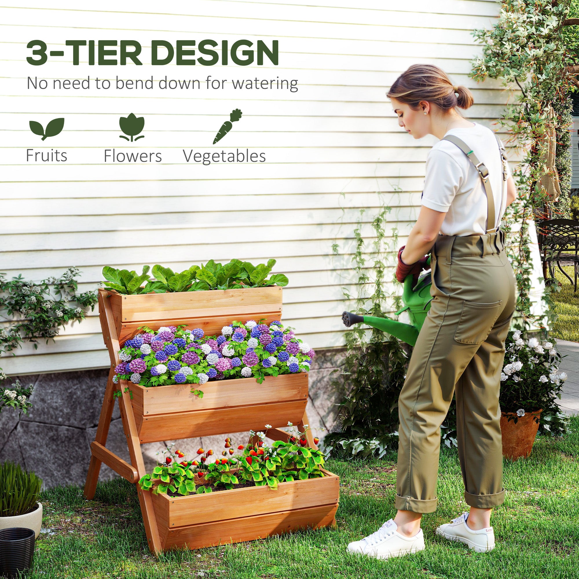 3 Tier Elevated Planter Box, Vertical Wooden Raised Garden Bed for Flowers, Vegetables, 26" x 30" x 30", Brown