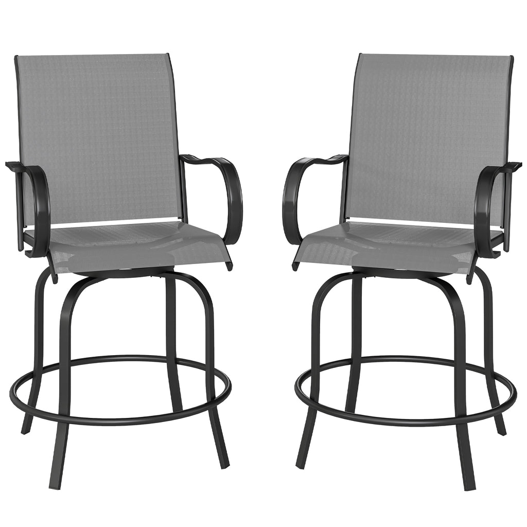 Outdoor Bar Stools Set of 2, 360Â° Swivel Bar Height Chairs, 26.8" x 29.5" x 48.4", Grey