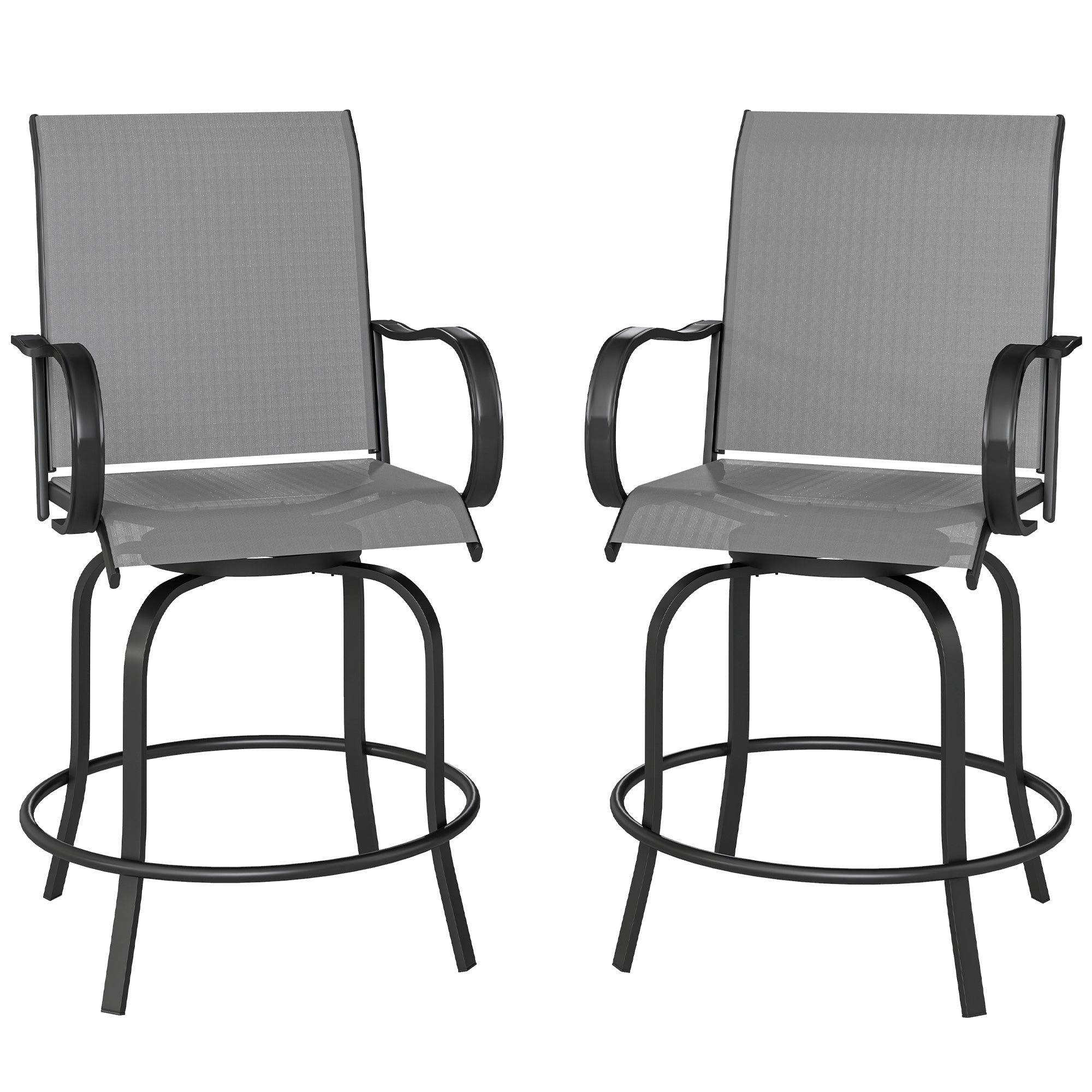Outdoor Bar Stools Set of 2, 360Â° Swivel Bar Height Chairs, 26.8" x 29.5" x 48.4", Grey