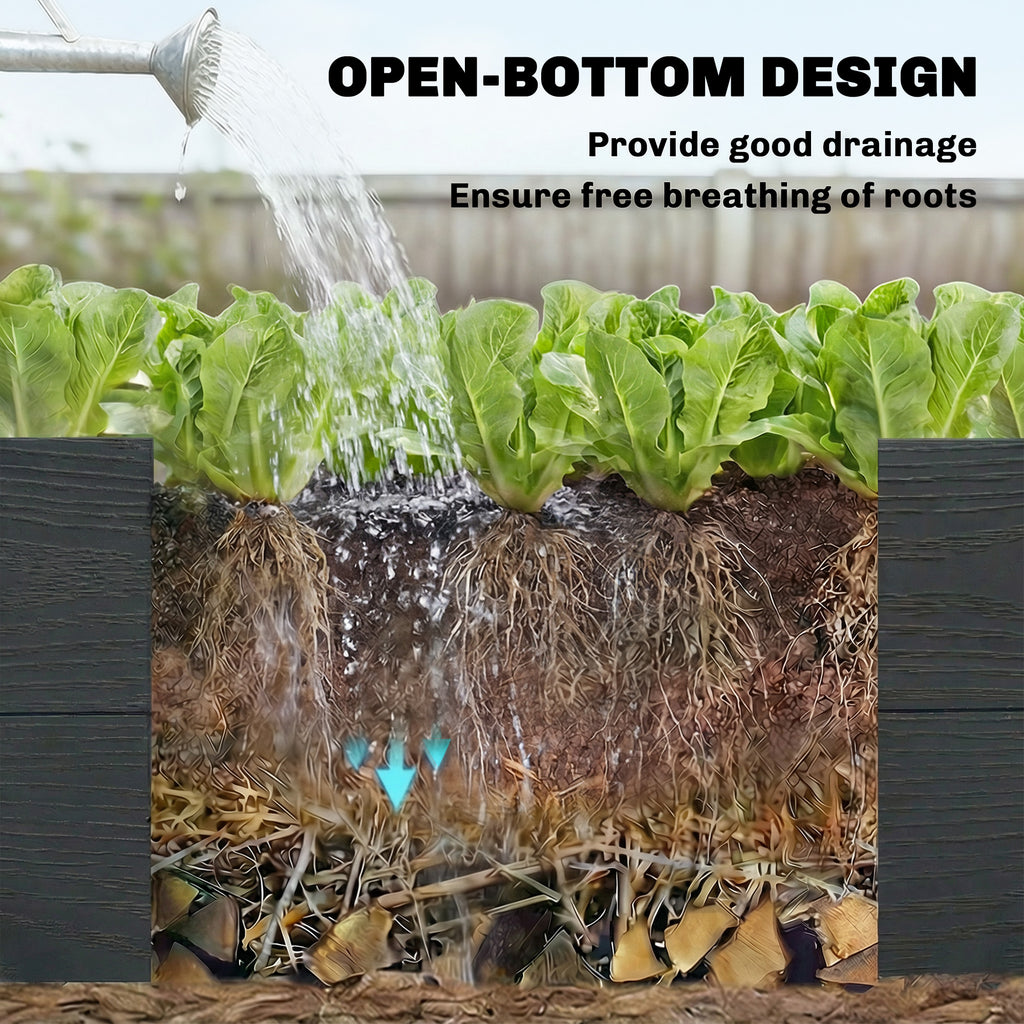 Vinyl Raised Garden Bed Kit, 3-Tier Elevated Garden Box with Open Bottom, DIY Assembly, Grey Wood Effect