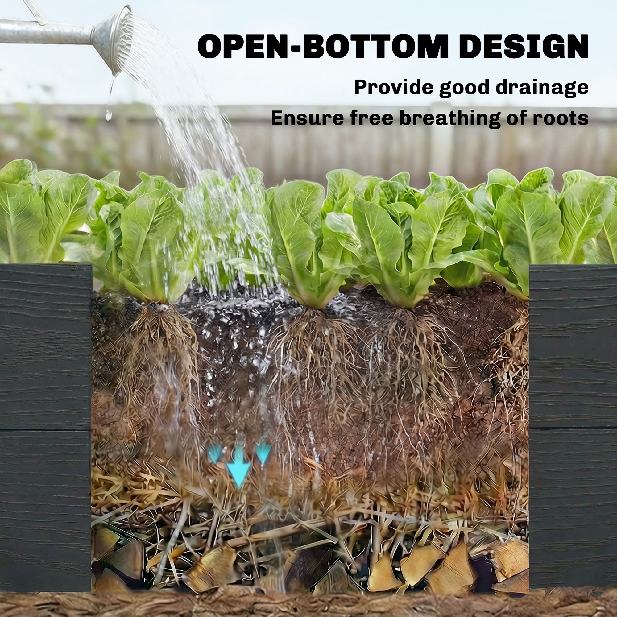 Vinyl Raised Garden Bed Kit, 3-Tier Elevated Garden Box with Open Bottom, DIY Assembly, Grey Wood Effect