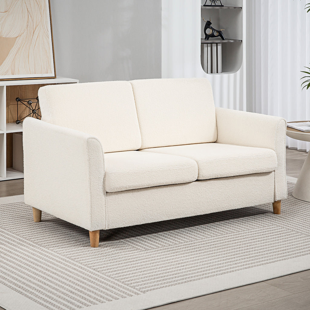 2-Seat Sofa Two-Seater Couch with Armrests and Wood Legs for Living Room, Bedroom, Cream White