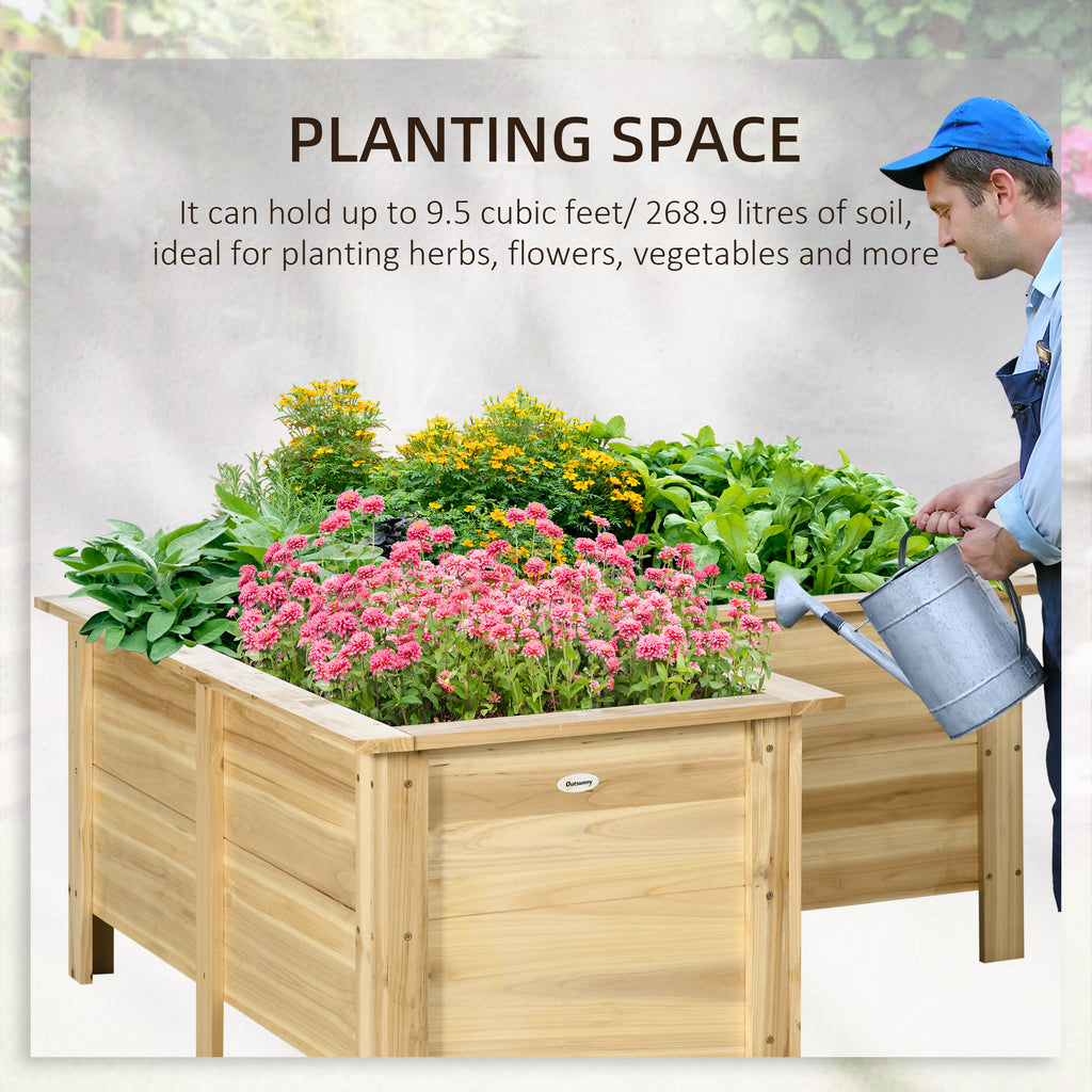 Raised Garden Bed, 47.2" x 47.2" x 19.7" Wooden Elevated Planter Box Outdoor with Legs, for Vegetables, Flowers, Herbs, L-shaped, Natural