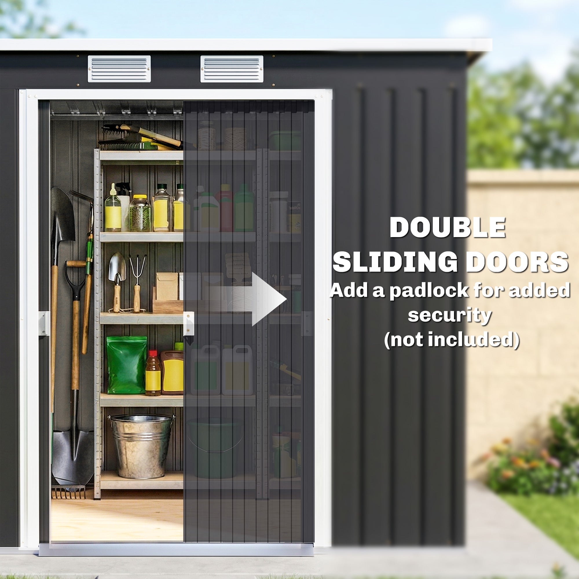 7 x 4ft Galvanised Steel Garden Shed, with Foundation Kit - Dark Grey