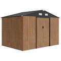 9.1'x6.4'x6.3' Garden Storage Shed, Outdoor Storage Tool House with Vents, Foundation and Lockable Double Doors, Teak