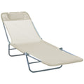 Outdoor Lounge Chair, Portable Adjustable Reclining Seat Folding Chaise Lounge Patio Camping Beach Tanning Chair Bed with Pillow, Beige