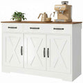 Sideboard Buffet Cabinet, 43" Farmhouse Kitchen Cabinet with 3 Barn Doors, 2 Drawers, 2 Adjustable Shelves, White