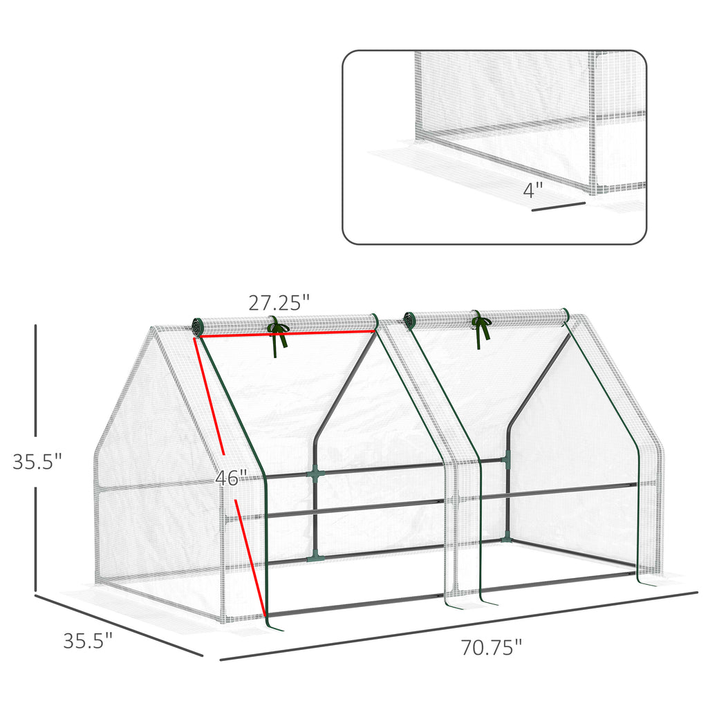 6' x 3' x 3' Portable Tunnel Greenhouse Outdoor Garden Mini with Large Zipper Doors & Water/UV PE Cover White