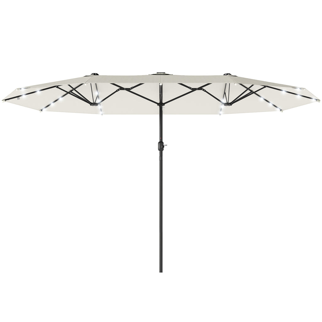 173" Double-Sided Sun Umbrella Garden Parasol Patio Sun Shade Outdoor with LED Solar Light, Cream White