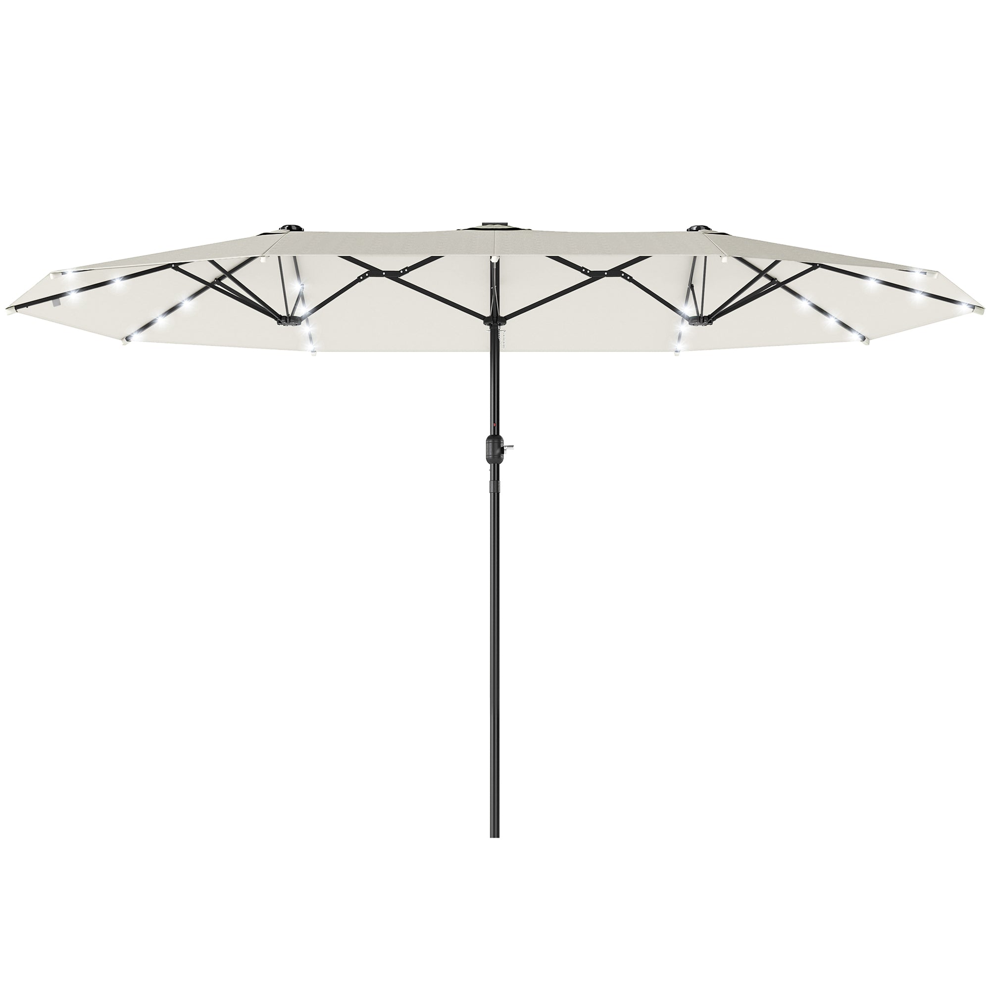 173" Double-Sided Sun Umbrella Garden Parasol Patio Sun Shade Outdoor with LED Solar Light, Cream White