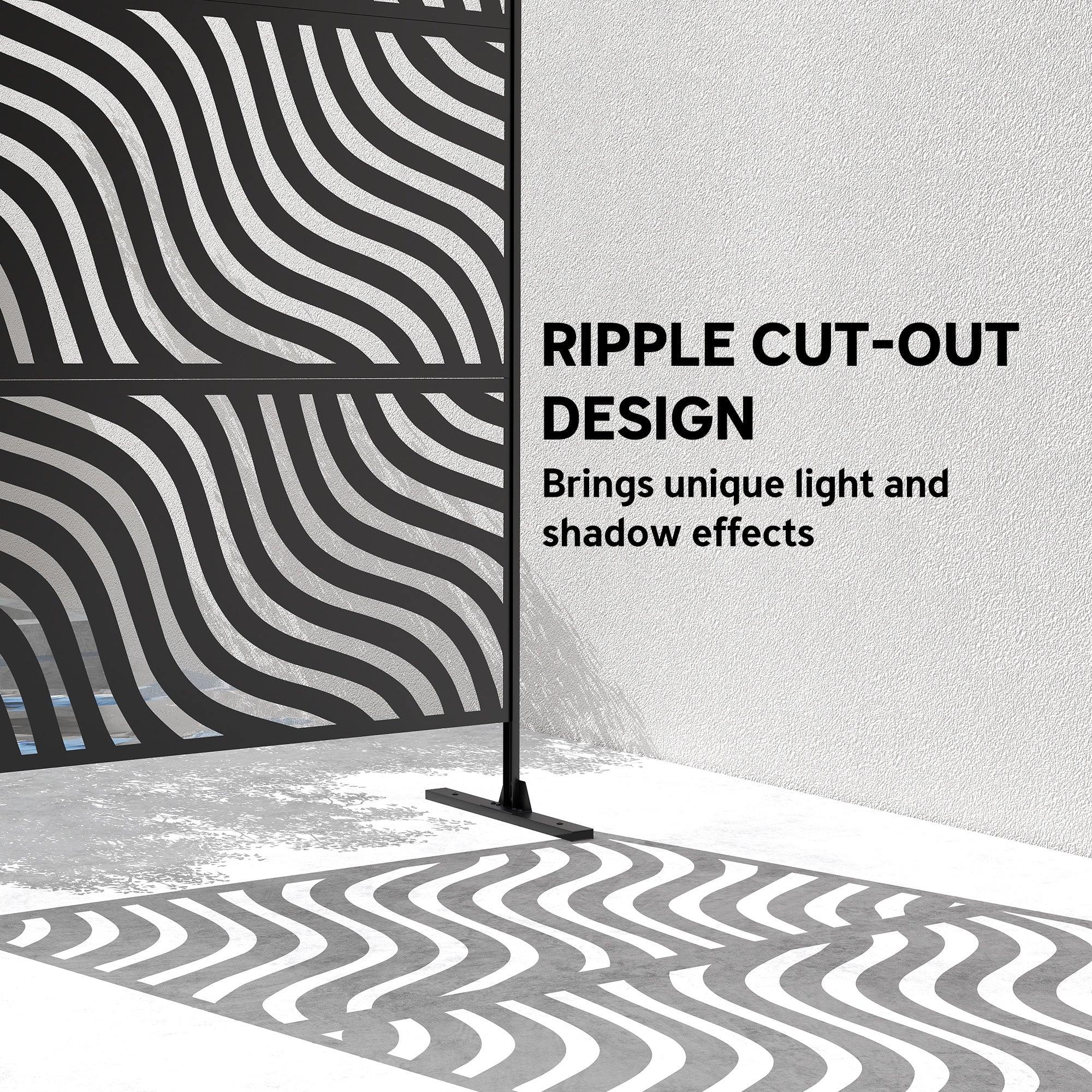 Metal Outdoor Privacy Screen, Freestanding Outdoor Divider with Stand, 78" x 48", Black