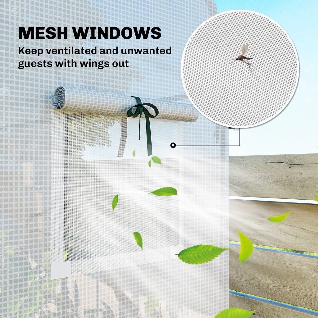 Mini Greenhouse, Portable Garden Green House with Roll-up Door and Mesh Windows, 6' x 2' x 6.6', White