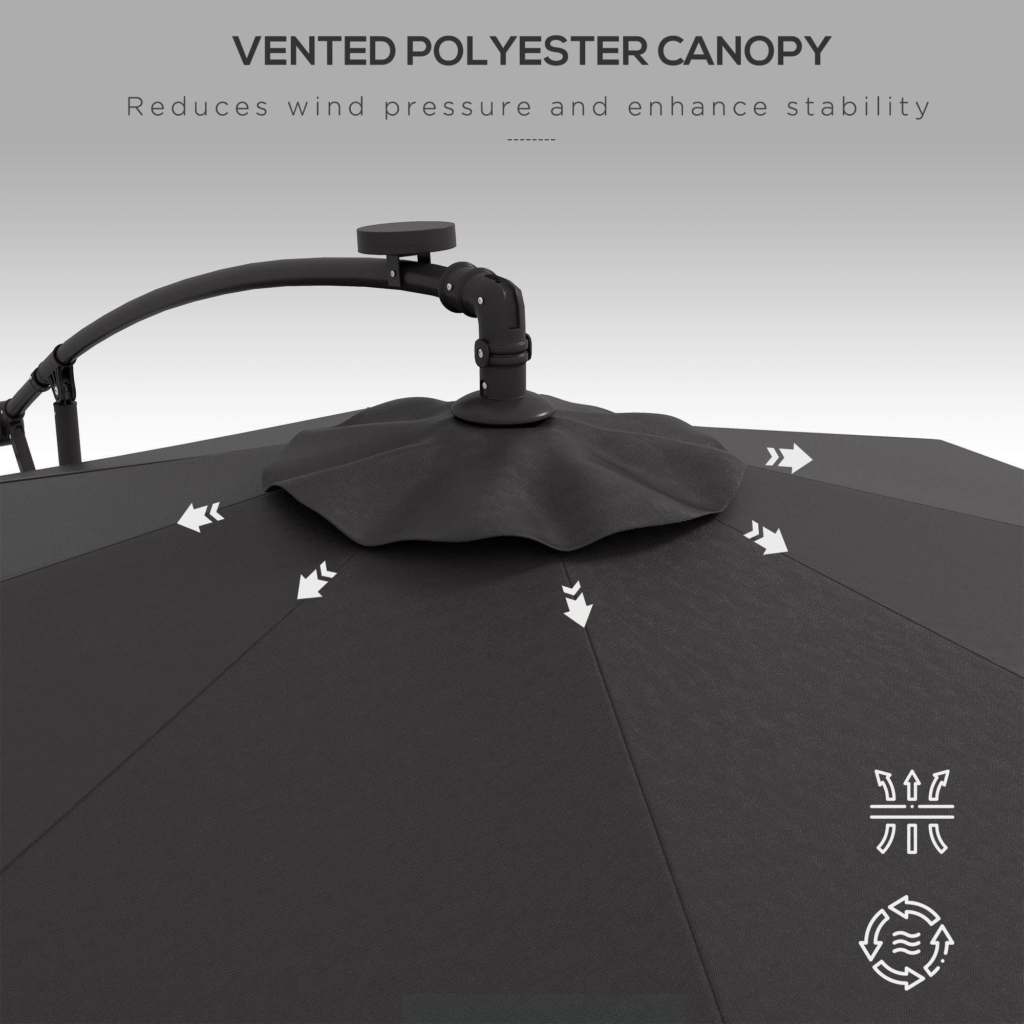 9.5' Offset Patio Umbrella Garden Parasol with Solar LED Lights and Weights, Dark Grey