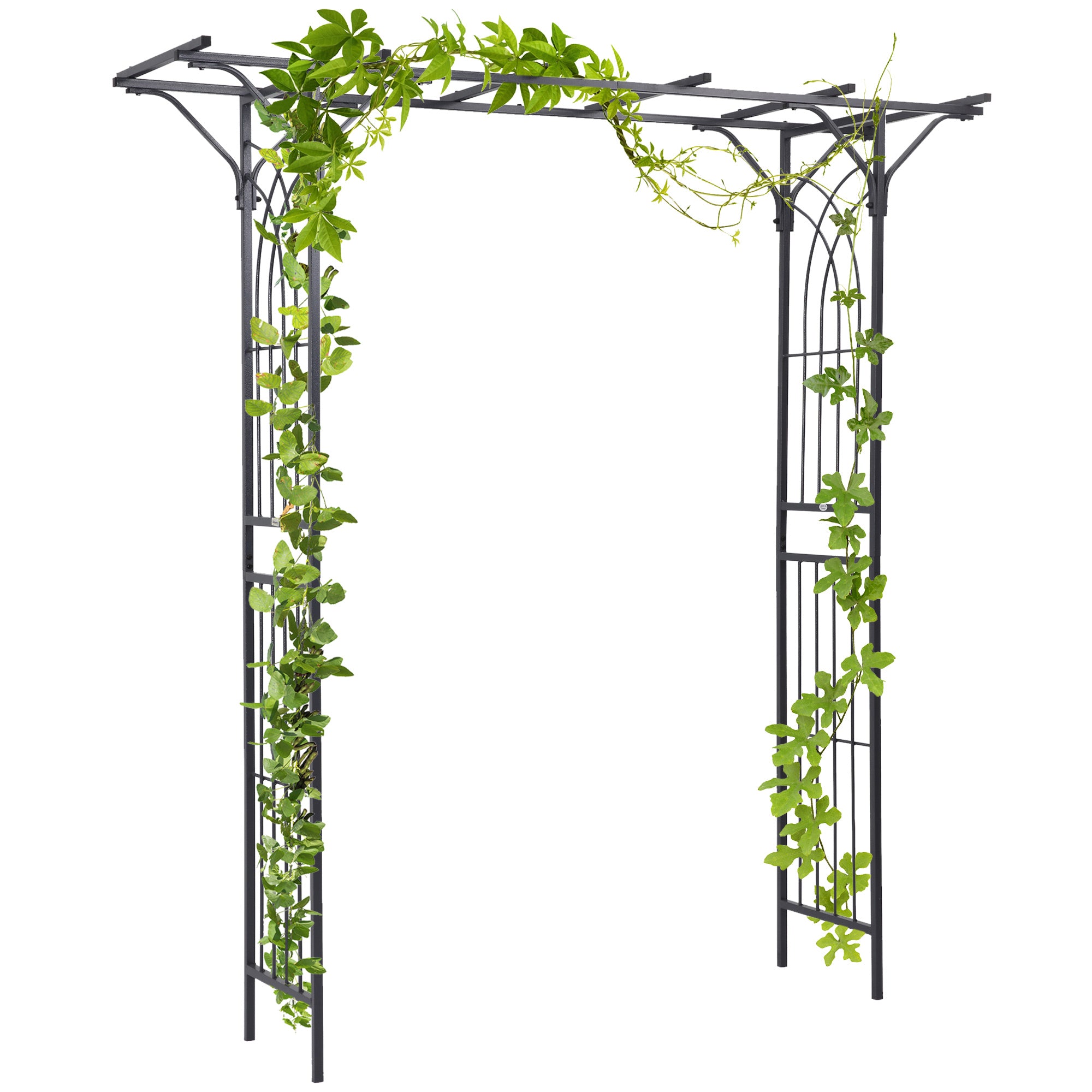 Metal Garden Arch Outdoor Walkway Arbor, 74.75" x 19.75" x 82.75", Dark Grey