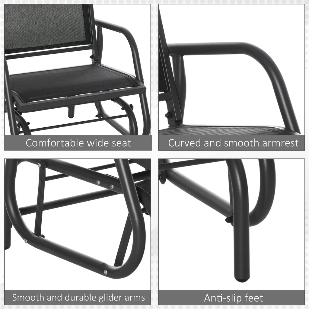 Patio Glider Set of 2 Outdoor Glider Chair with Breathable Mesh Seat & Backrest, Armrests and Metal Frame, Black