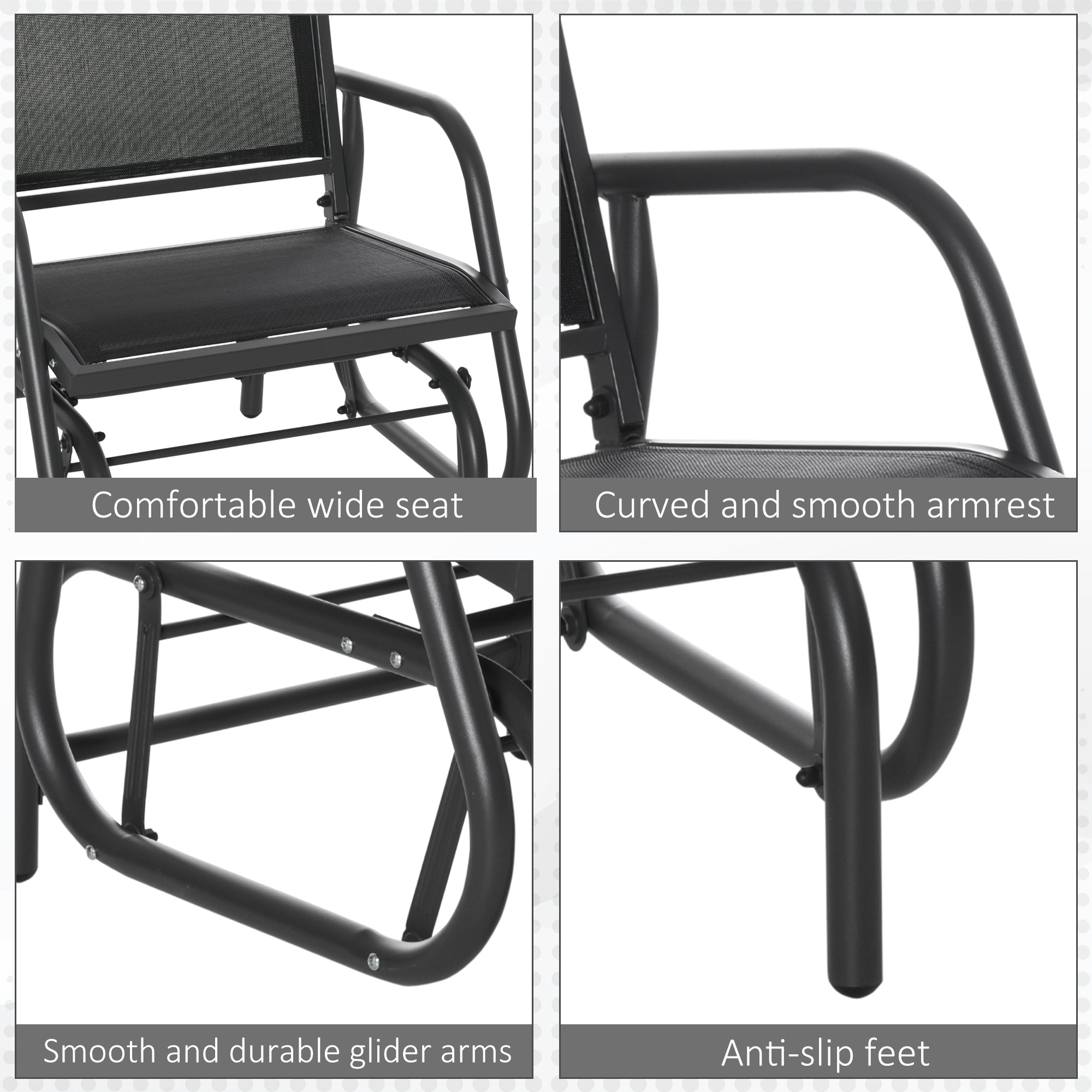 Patio Glider Set of 2 Outdoor Glider Chair with Breathable Mesh Seat & Backrest, Armrests and Metal Frame, Black