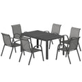 7 Pieces Outdoor Dining Set for 6, Patio Furniture Set with Rectangular Patio Table and Stackable Chairs, Light Grey