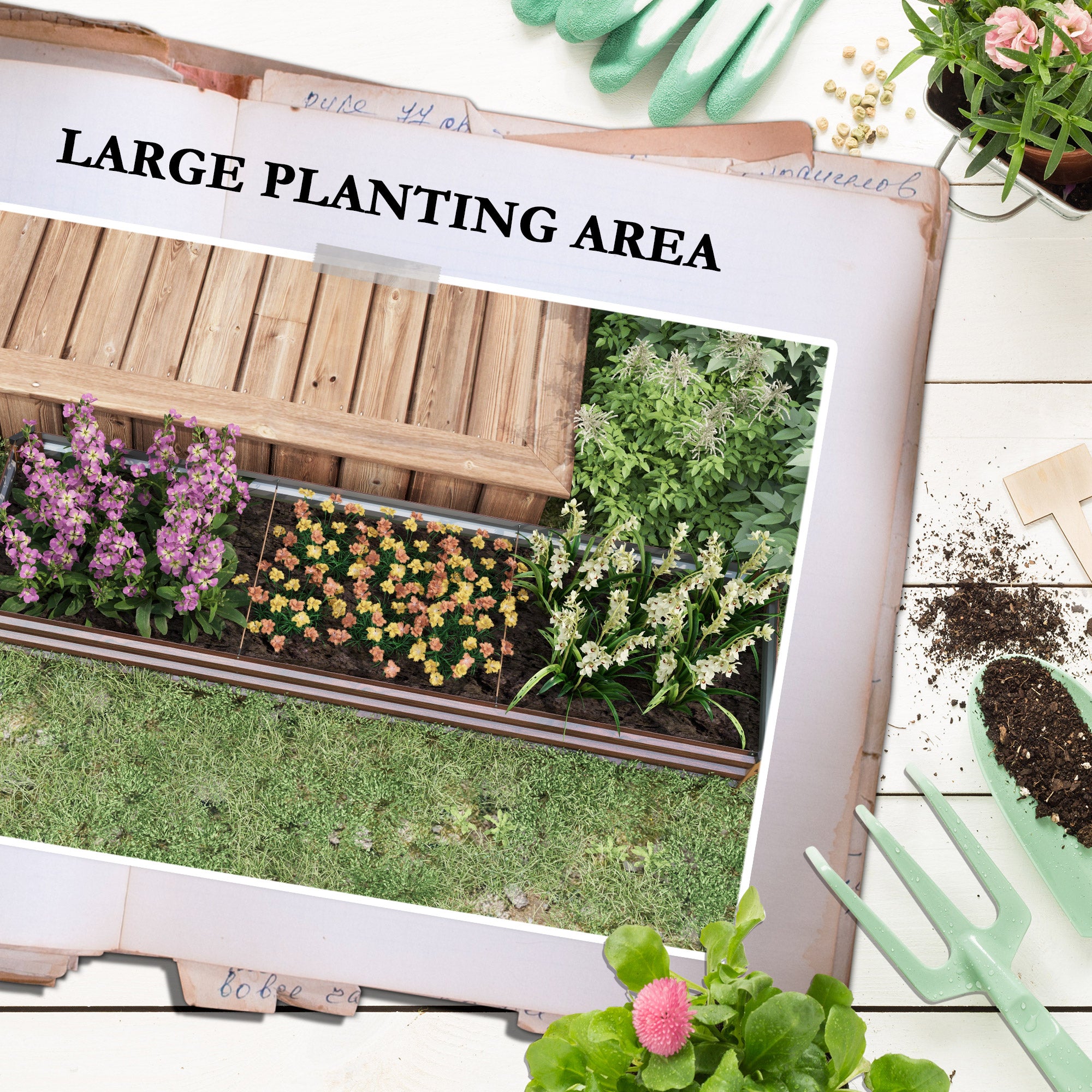 8'x2'x1' Galvanized Raised Bed, Large Elevated Planter Box for Growing Flowers, Herbs and Vegetables, Dark Brown