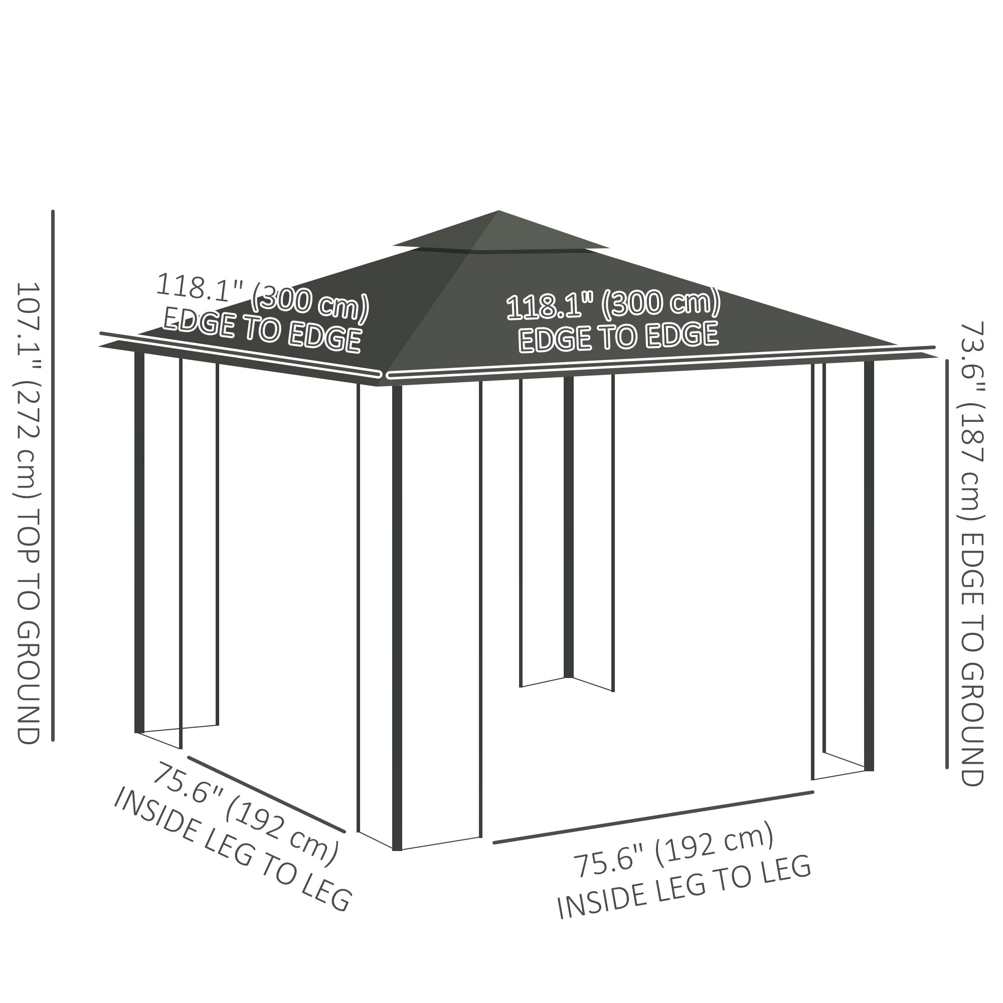 10'x10' Soft-top Steel Patio Gazebo Outdoor Sun Shelter with 2-Tier Polyester Roof, Curtain Sidewalls, Grey