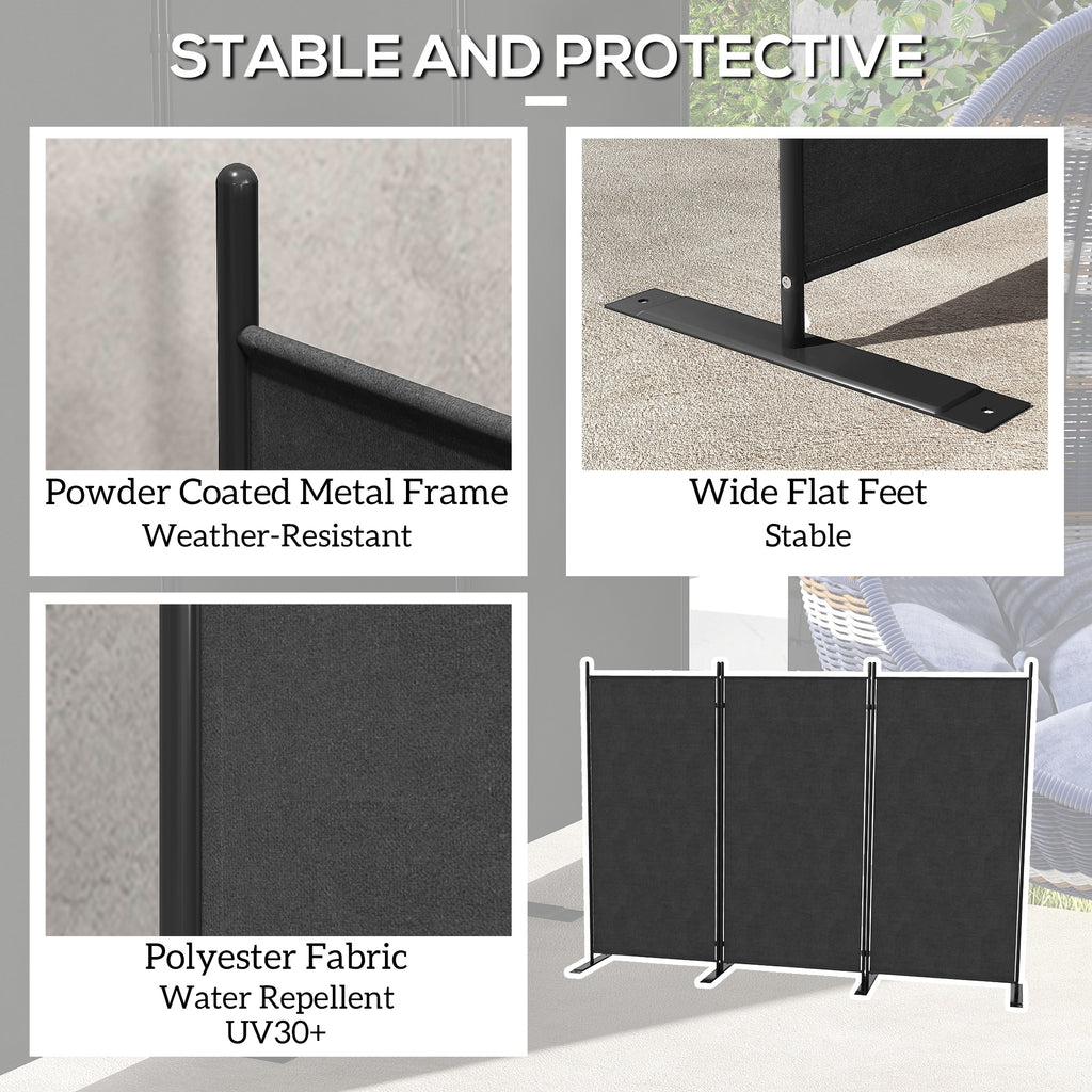 3 Panel Folding Outdoor Privacy Screen, 5.8FT Tall Room Divider with UV30+ Protection, Freestanding Privacy Panel Partition with Stable Base for Indoor Outdoor, Dark Grey