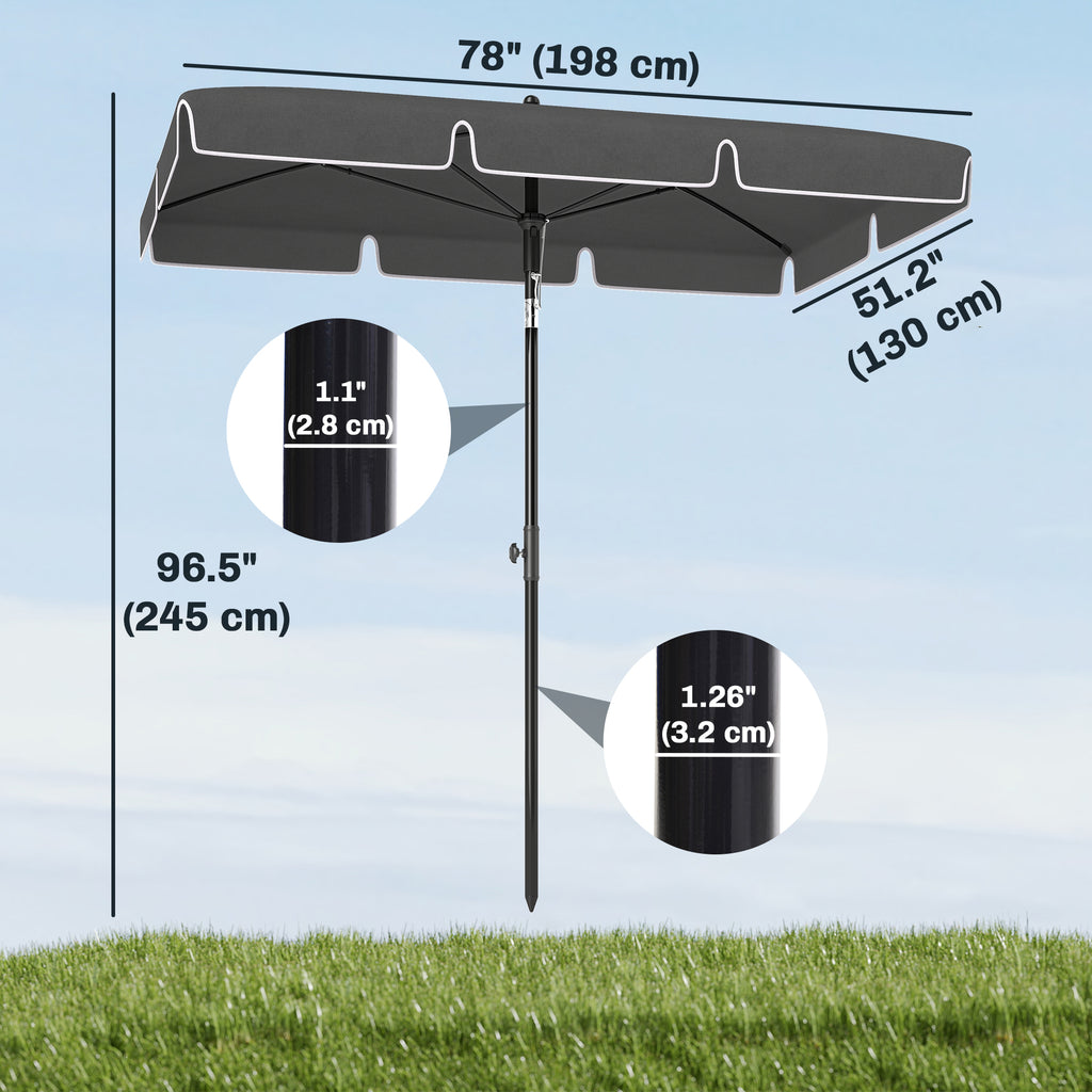 6.5x4ft Rectangle Patio Umbrella Aluminum Tilt Adjustable Garden Parasol Sun Shade Outdoor Canopy Grey