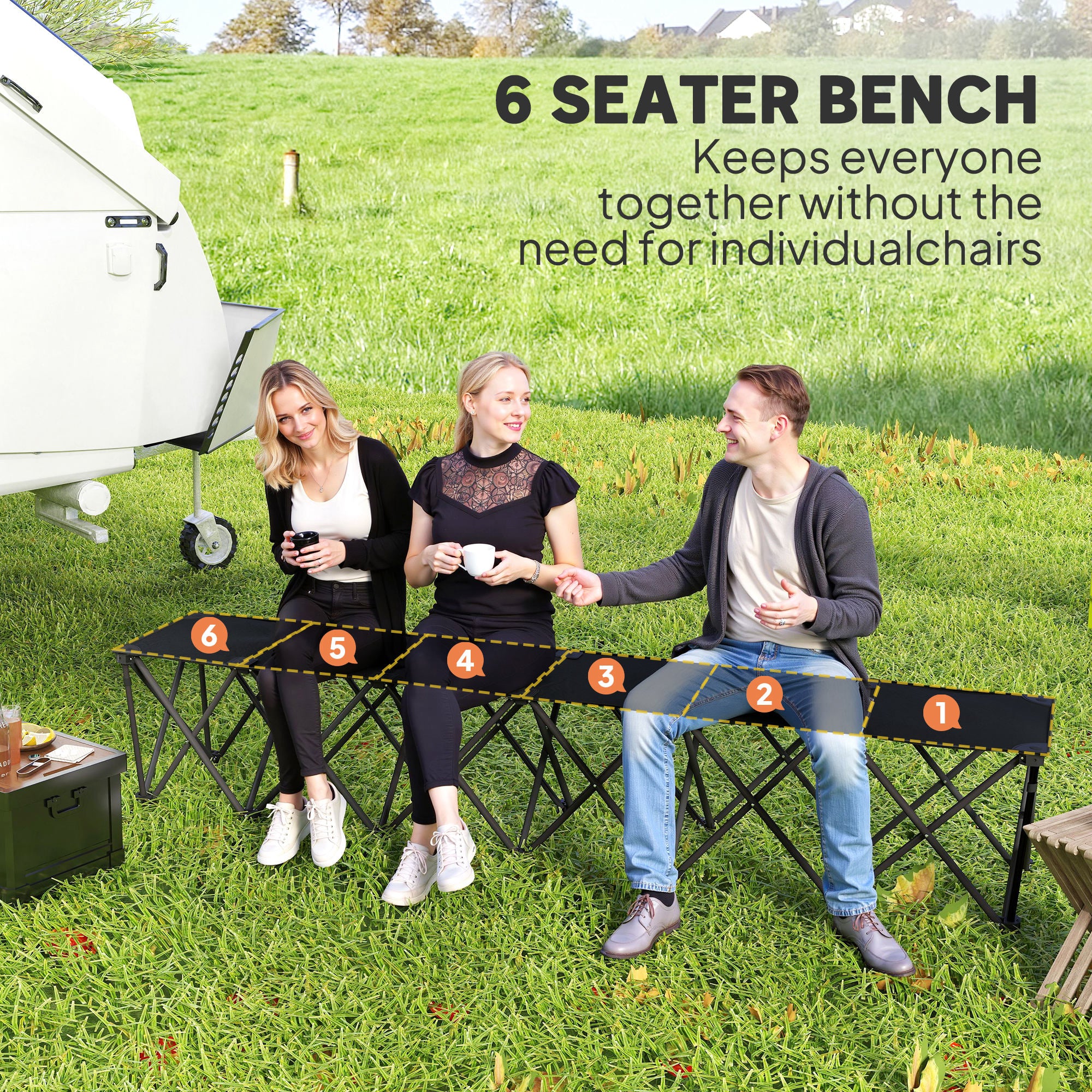 Portable 6-Seater Folding Camping Chair, Team Bench Chair with Carry Bag for Soccer Football Team, No Assembly
