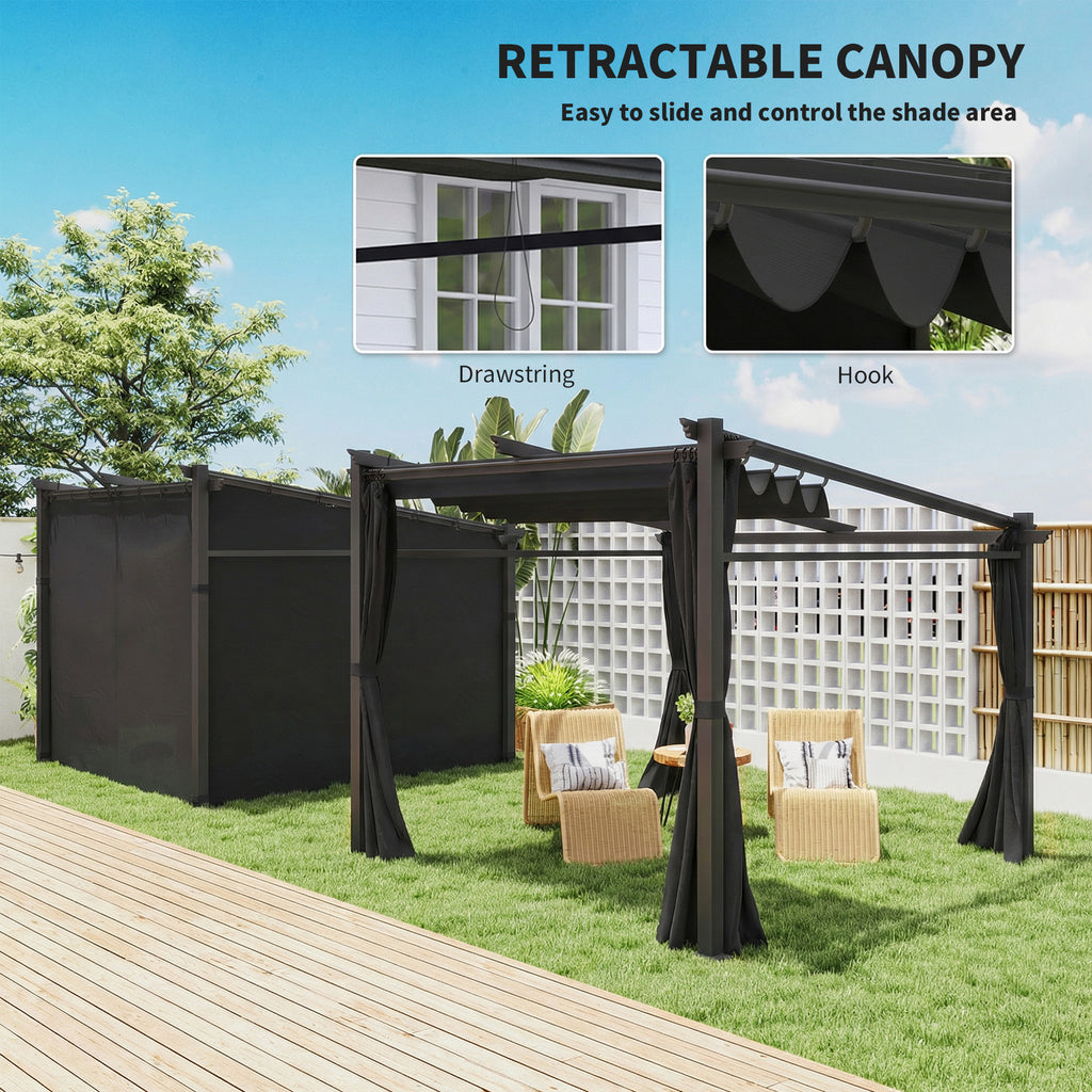 Metal Pergola with Sliding Roof Canopy, Retractable Pergola Canopy, 10' x 10', Black