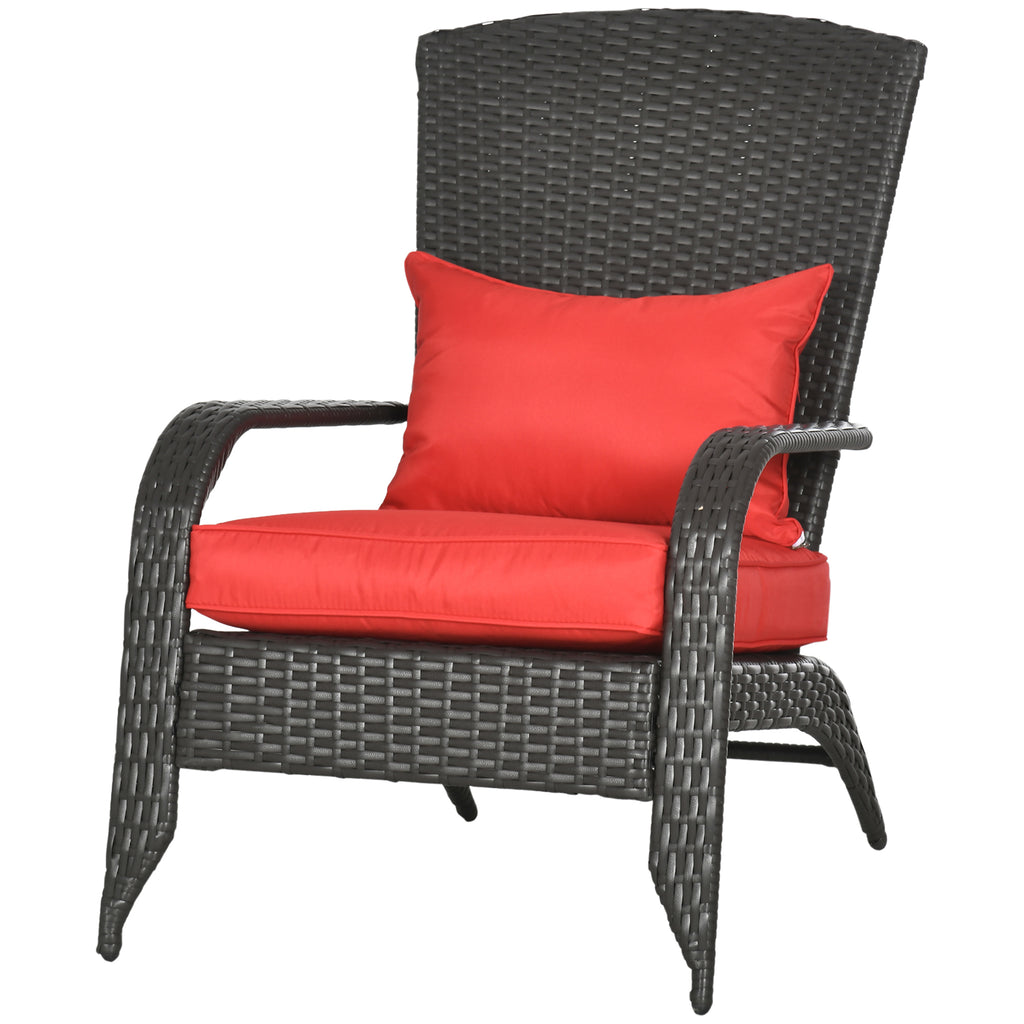 Patio Wicker Adirondack Chair, Outdoor Rattan Muskoka Chair with Cushions for Patio, Garden, Backyard, Red