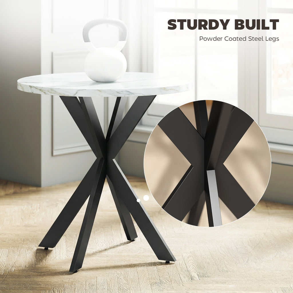 29" Dining Table, Contemporary Round Kitchen Table with Steel Legs, White Marble-Effect