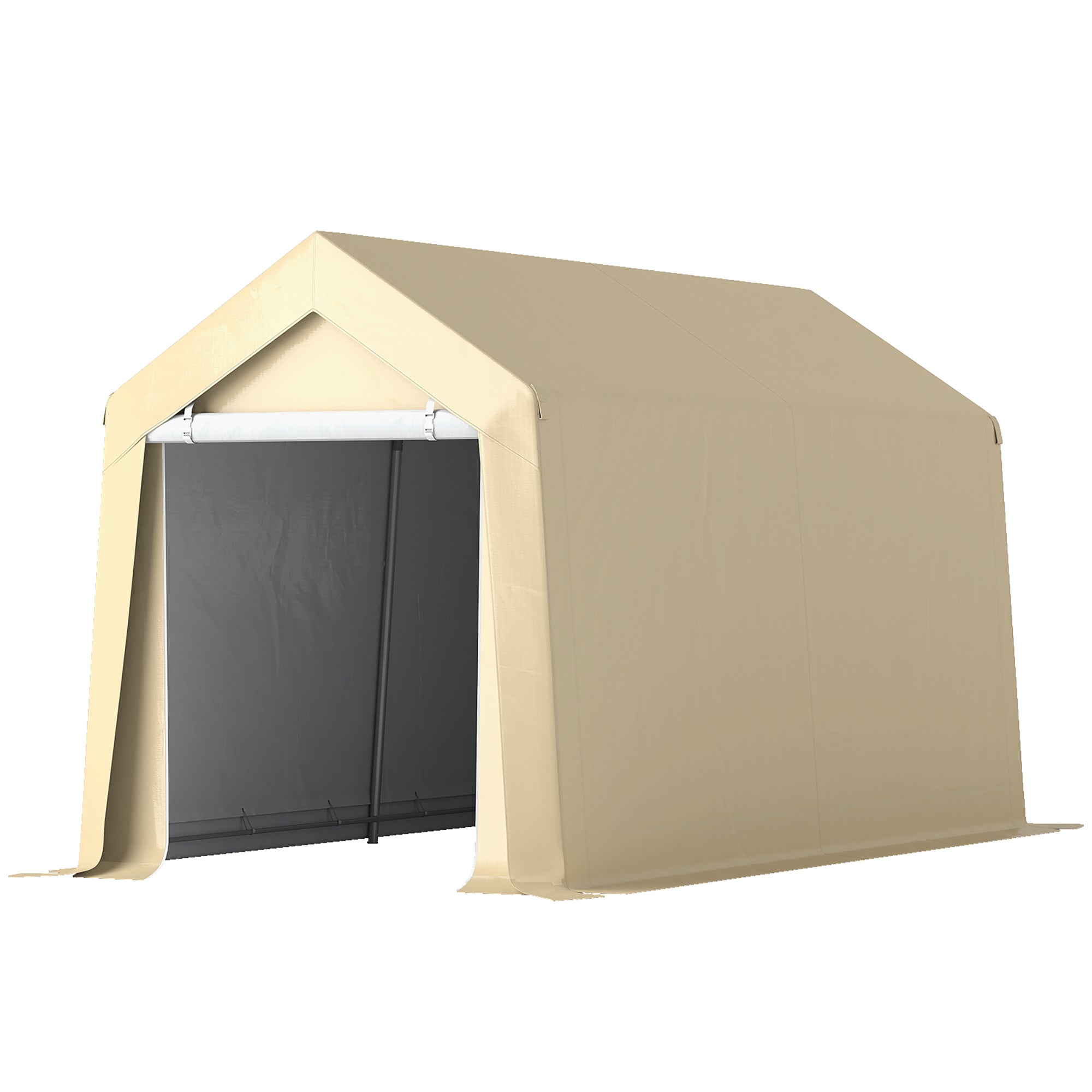 7' x 12' Outdoor Storage Shed Portable Garage with Roll-up Door for Motorcycle, Bike, Garden Tools, Beige