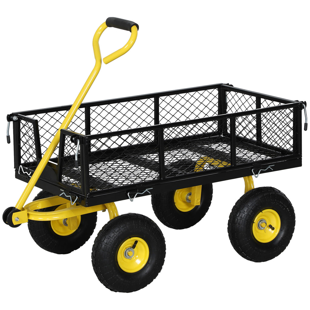 Steel Garden Cart, Utility Wagon with Removable Sides, 10" Wheels, 180Â° Rotating Handle, 440lbs Capatity